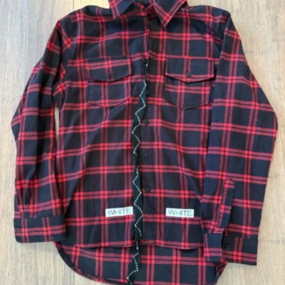 Off-White Red and Black Flannel Large - Picture 1 of 6
